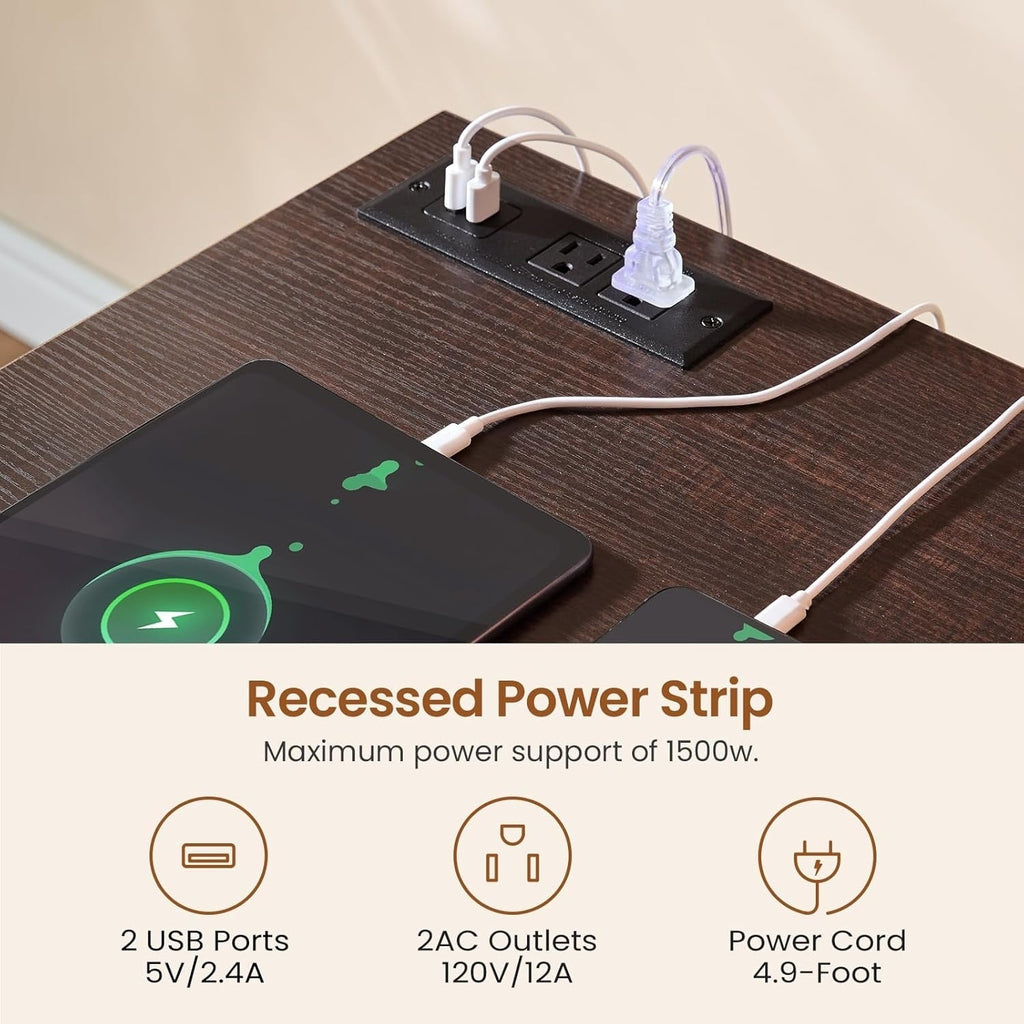 Farmhouse Executive Desk Home Office Desk File Drawer Monitor Stand Power Outlet