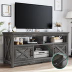 Farmhouse TV Stand for up to 65 TV with Doors and Open Shelves Media Console Power Outlet