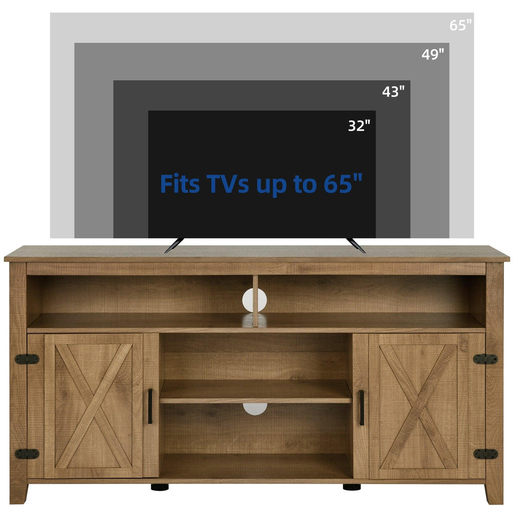 Farmhouse TV Stand for up to 65 TV with Doors and Open Shelves Media Console Power Outlet