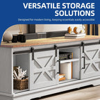 Farmhouse TV Stand for up to 65 TV with Doors and Open Shelves Media Console Power Outlet