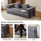 Floor Sofa Bed Convertible with Pillow Back Chenille Fabric for Living Room Bedroom