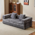 Floor Sofa Bed Convertible with Pillow Back Chenille Fabric for Living Room Bedroom