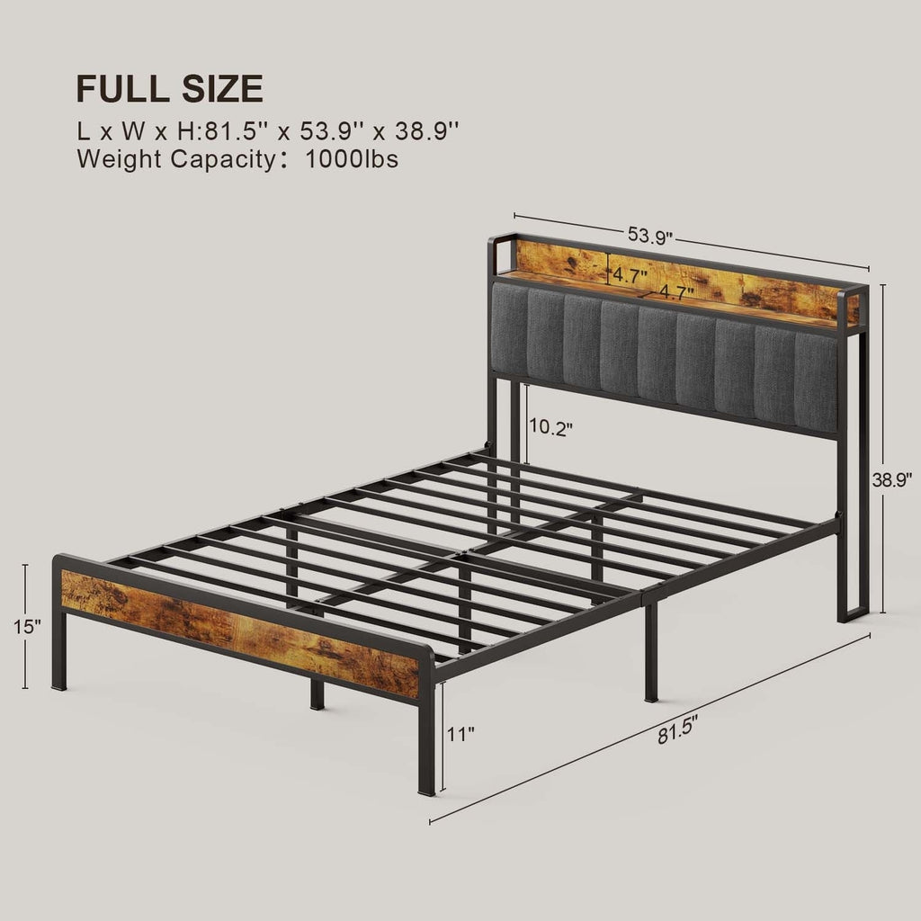 Twin / Full / Queen / King Size Metal Platform Bed Frame with Upholstered Storage Headboard