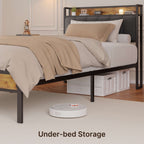 Twin / Full / Queen / King Size Metal Platform Bed Frame with Upholstered Storage Headboard