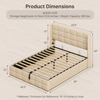 Lift Up Storage Bed Frame, Upholstered Platform Bed Frame with Hydraulic Storage System and Headboard
