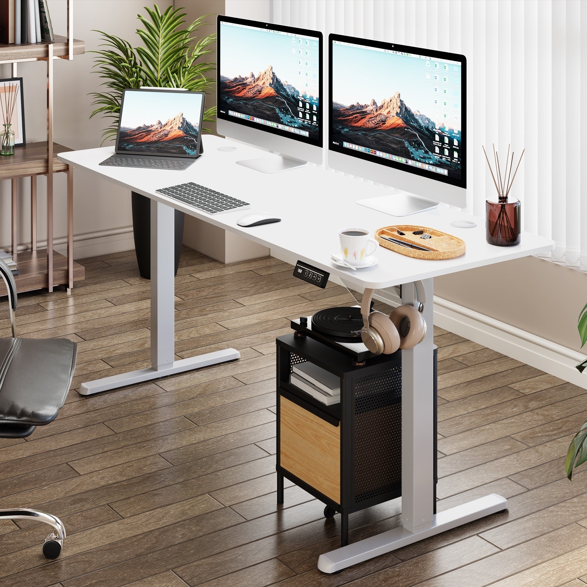 Futzca Height Adjustable Electric Standing Desk Sit Stand Computer Stand up Desk with Splice Board