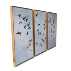 Golden Birds 3 Piece Set Print on Gold Floating Framed Canvas Wall Art
