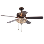 Gliska Rustic Bronze 5-blade Lighted Ceiling Fan with Crystal Shade