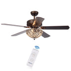 Gliska Rustic Bronze 5-blade Lighted Ceiling Fan with Crystal Shade
