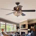 Gliska Rustic Bronze 5-blade Lighted Ceiling Fan with Crystal Shade