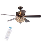 Gliska Rustic Bronze 5-blade Lighted Ceiling Fan with Crystal Shade