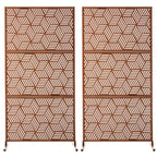 Glitzhome 6ft Galvanized Floral Patterned 3-Panel Privacy Screen Room Divider Fences