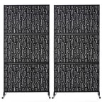 Glitzhome 6ft Galvanized Floral Patterned 3-Panel Privacy Screen Room Divider Fences