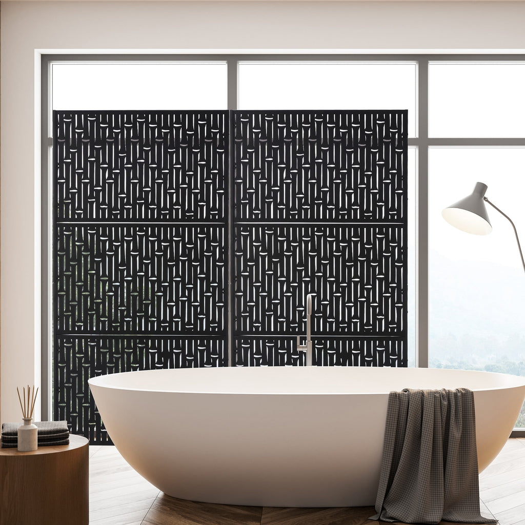 Glitzhome 6ft Galvanized Floral Patterned 3-Panel Privacy Screen Room Divider Fences