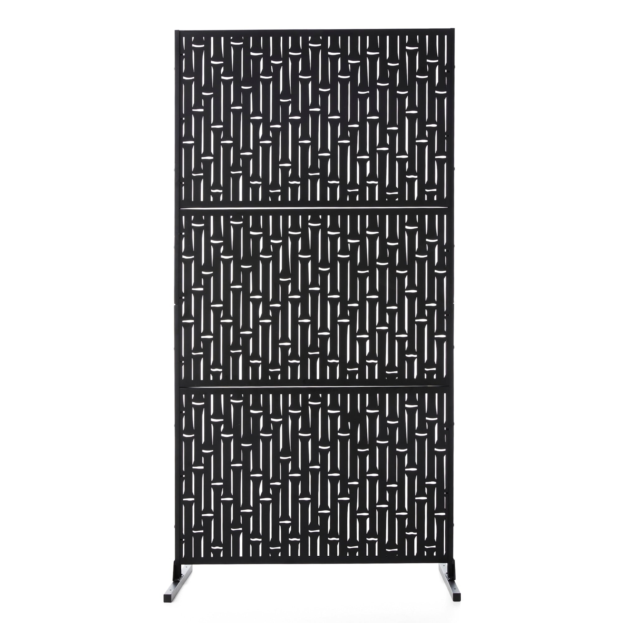 Glitzhome 6ft Galvanized Floral Patterned 3-Panel Privacy Screen Room Divider Fences