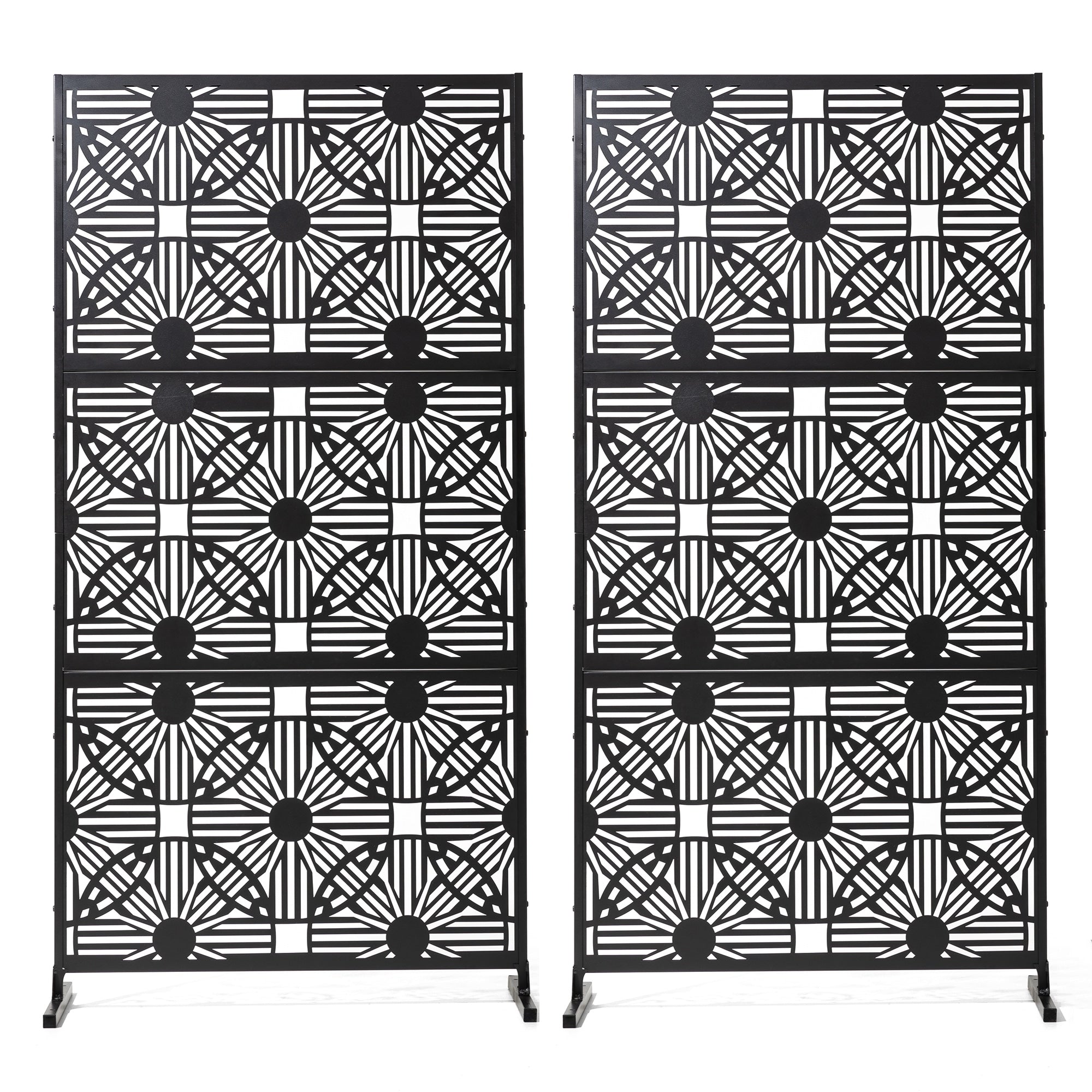 Glitzhome 6ft Galvanized Floral Patterned 3-Panel Privacy Screen Room Divider Fences