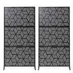 Glitzhome 6ft Galvanized Floral Patterned 3-Panel Privacy Screen Room Divider Fences