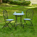 Glitzhome Outdoor Metal Folding Bistro Set 3PCS Patio Table Chairs