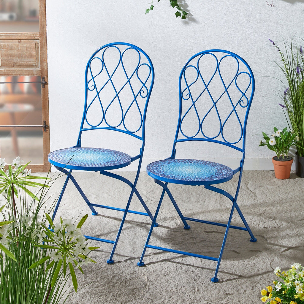 Glitzhome Outdoor Metal Folding Bistro Set 3PCS Patio Table Chairs