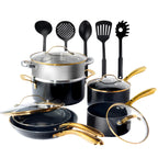 Gotham Steel Black Pots and Pans 15 Piece Ultra Nonstick Ceramic Cookware Set with Utensils