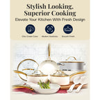 Gotham Steel Cream Pots and Pans 15 Piece Ultra Nonstick Ceramic Cookware Set with Utensils