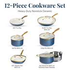 Gotham Steel Cream/Navy 12 pc Nonstick Cookware Set