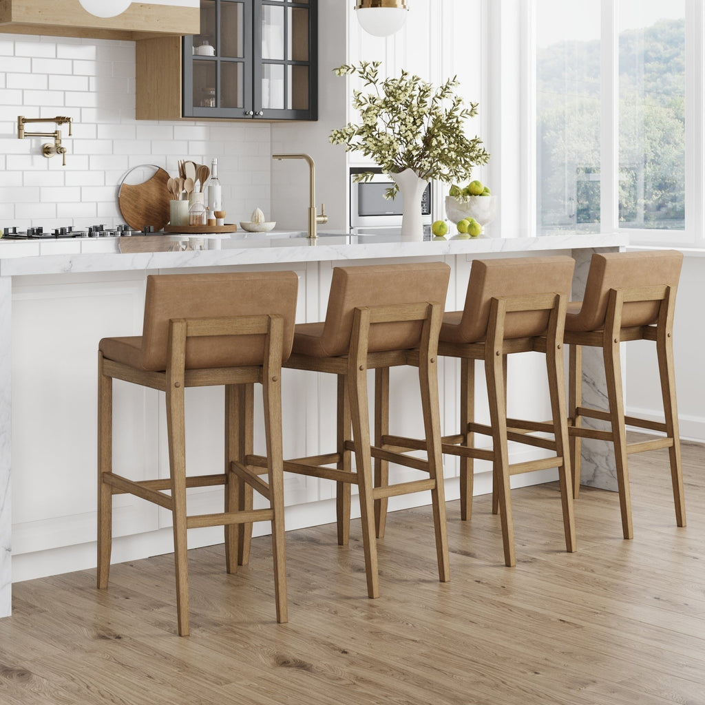 Gracie Modern Bar Stool, Boucle Upholstered Chair and Brushed Wooden Legs