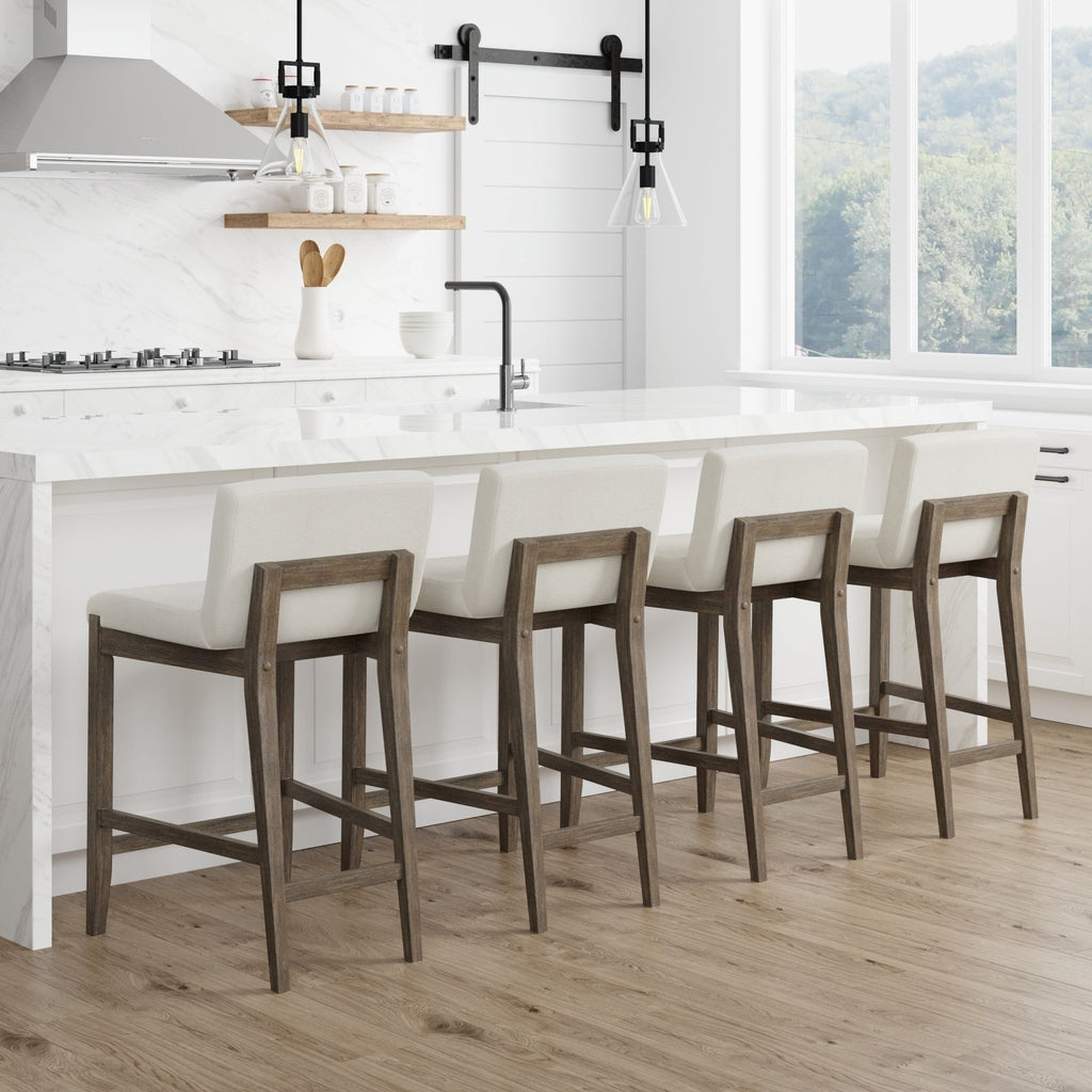 Gracie Modern Bar Stool, Boucle Upholstered Chair and Brushed Wooden Legs