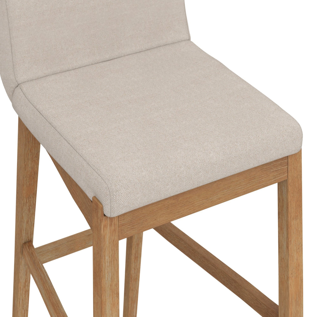 Gracie Modern Bar Stool, Boucle Upholstered Chair and Brushed Wooden Legs