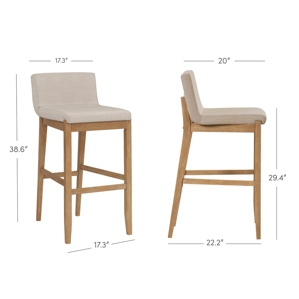 Gracie Modern Bar Stool, Boucle Upholstered Chair and Brushed Wooden Legs