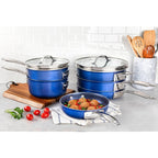 Granitestone Blue 15 Piece Stackmaster Nonstick Cookware Set with Glass Lids