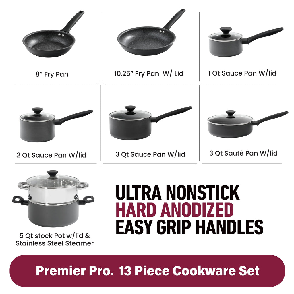 Granitestone Pro Premier Hard Anodized 13 Piece Nonstick Cookware Set