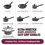 Granitestone Pro Premier Hard Anodized 13 Piece Nonstick Cookware Set