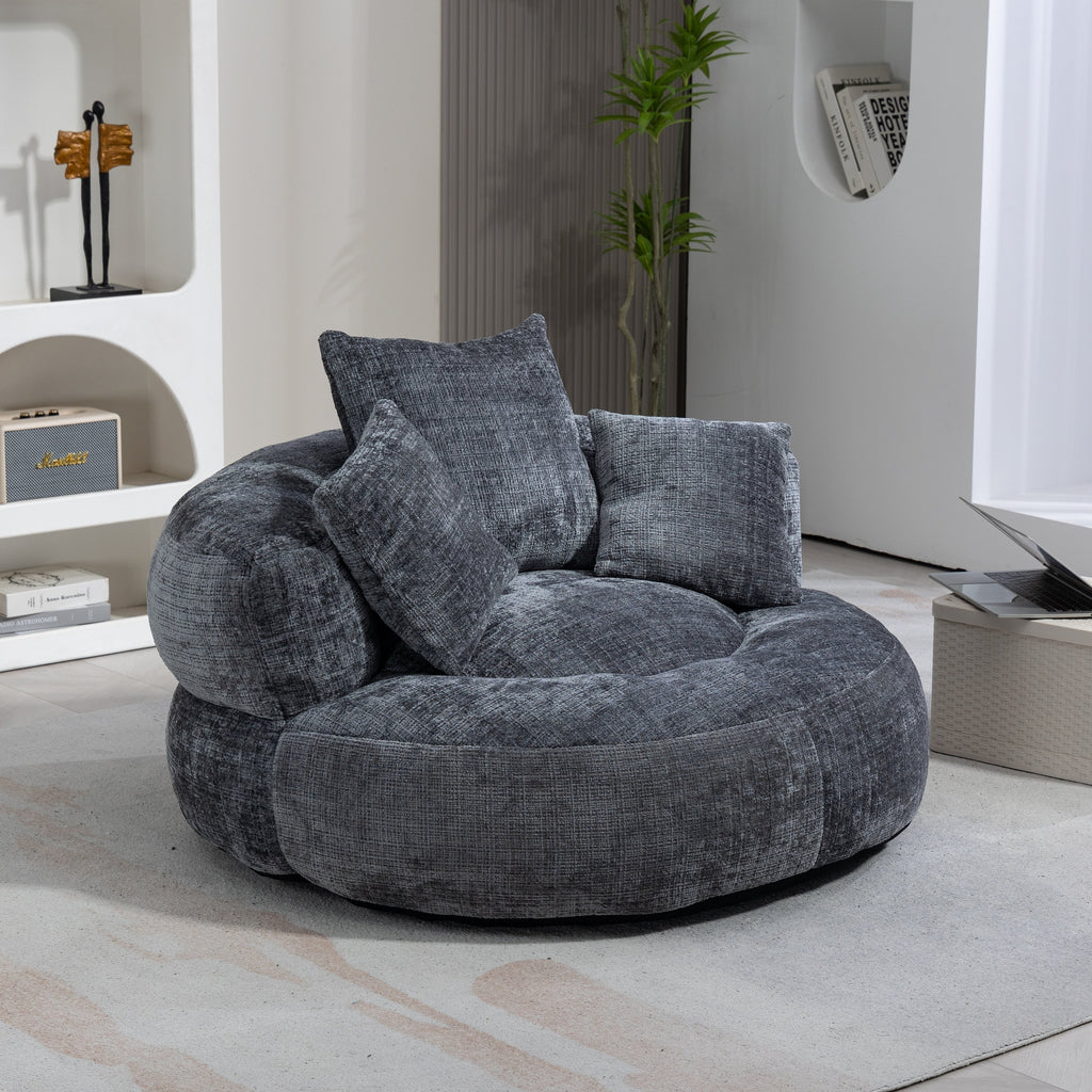 Gray Oversized 42.52 Chenille Lazy Bean Bag Single Sofa with Three Pillows for Bedroom