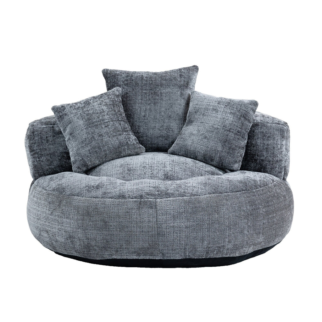 Gray Oversized 42.52 Chenille Lazy Bean Bag Single Sofa with Three Pillows for Bedroom