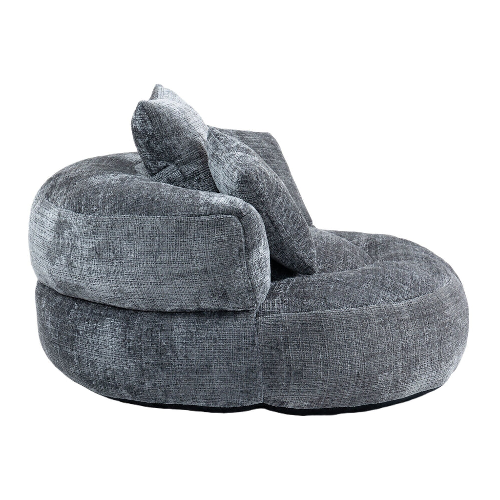 Gray Oversized 42.52 Chenille Lazy Bean Bag Single Sofa with Three Pillows for Bedroom