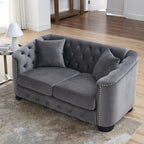 Grey 59'' Modern Velvet 2-Seater Sofa with Tufted Backrest and Nailhead Arms