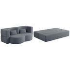 Grey 78 Convertible Teddy Fabric Loveseat Foam-Filled Floor Sofa Bed with 2 Pillows and Folding Mattress for Living Room