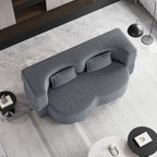 Grey 78 Convertible Teddy Fabric Loveseat Foam-Filled Floor Sofa Bed with 2 Pillows and Folding Mattress for Living Room