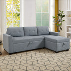 Grey 81.5'' Linen Convertible Sleeper Sofa with Reversible Storage Chaise