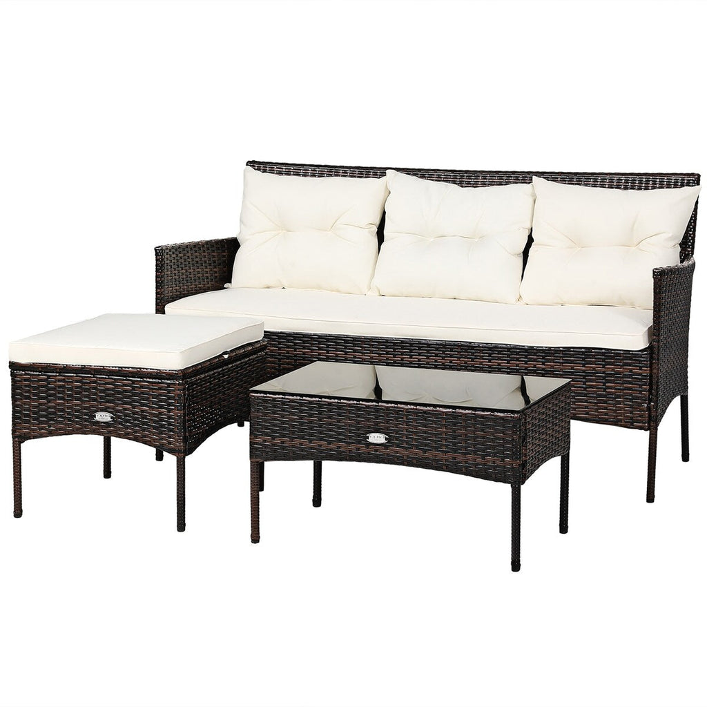 Gymax 3PCS Patio Rattan Sectional Conversation Furniture Set w/ Off - See Details