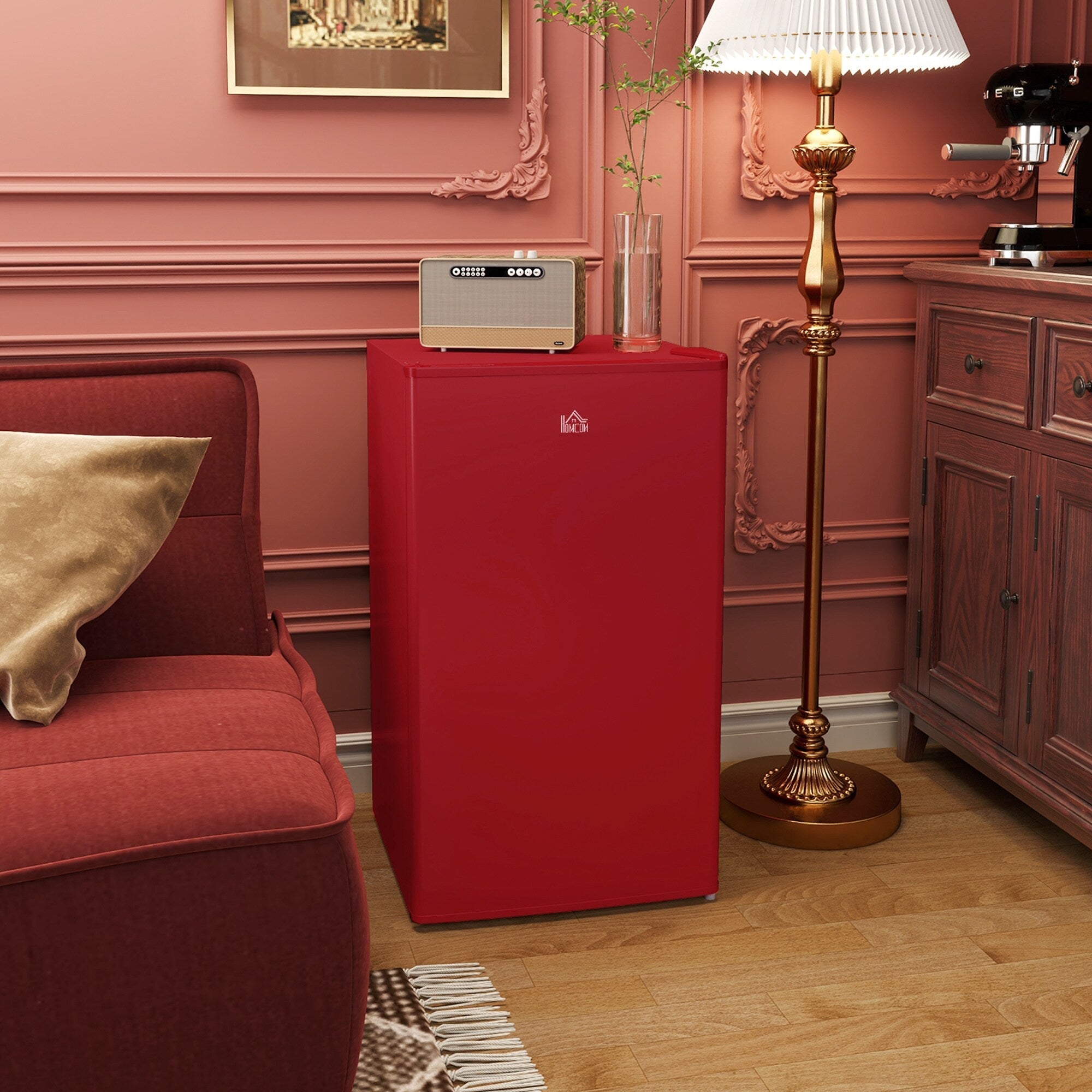 HOMCOM 3.2 Cu.Ft Mini Fridge with Freezer, Single Door Compact Refrigerator with Adjustable Thermostat for Bedroom