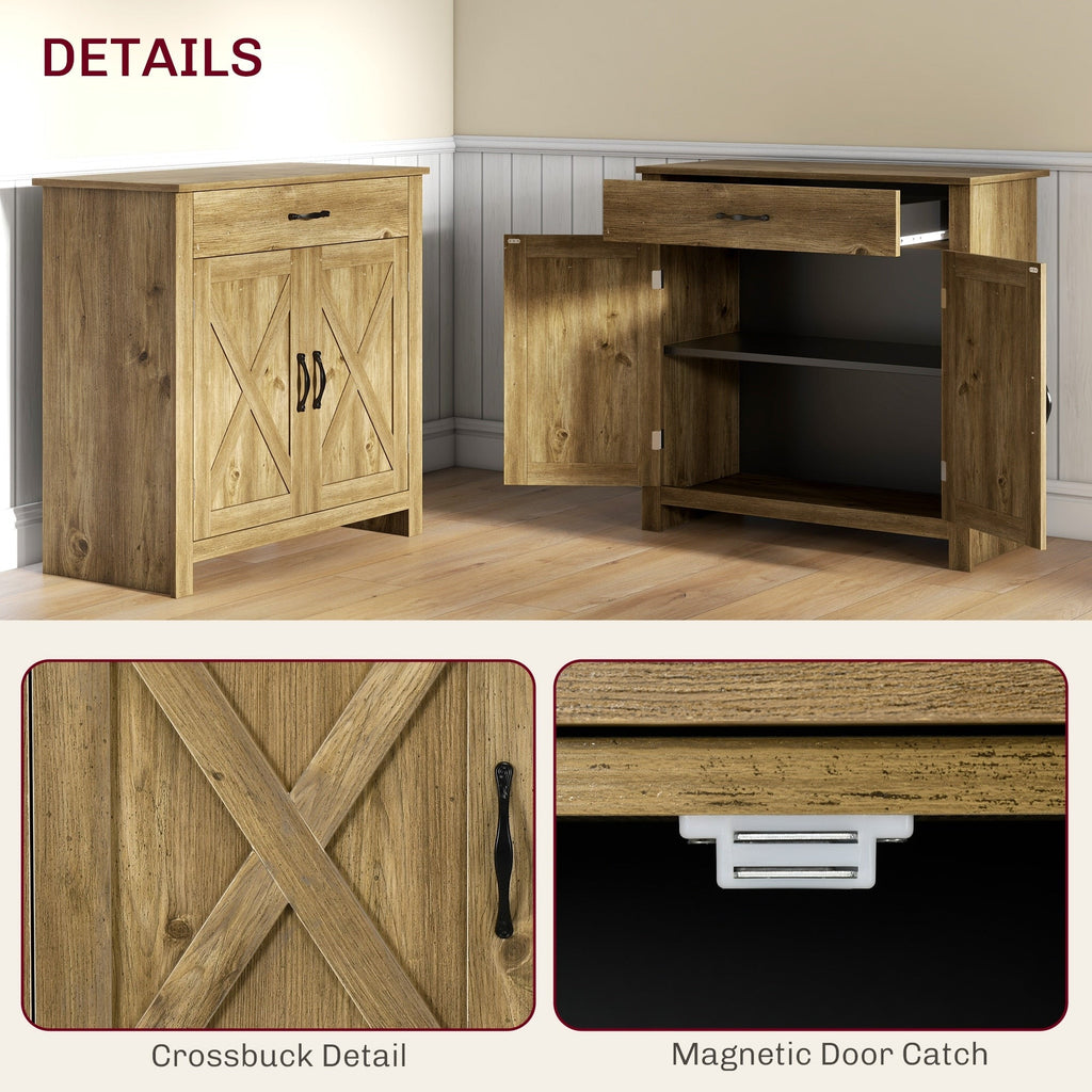 HOMCOM 32 Farmhouse Barn Door Style Sideboard Cabinet,Buffet Storage Cabinet Coffee Bar for Living Room or Entryway
