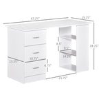 HOMCOM 47 Modern Home Office Computer Desk Bookcase Combo Writing Table Workstation with 3 Drawer and Storage Shelf - White