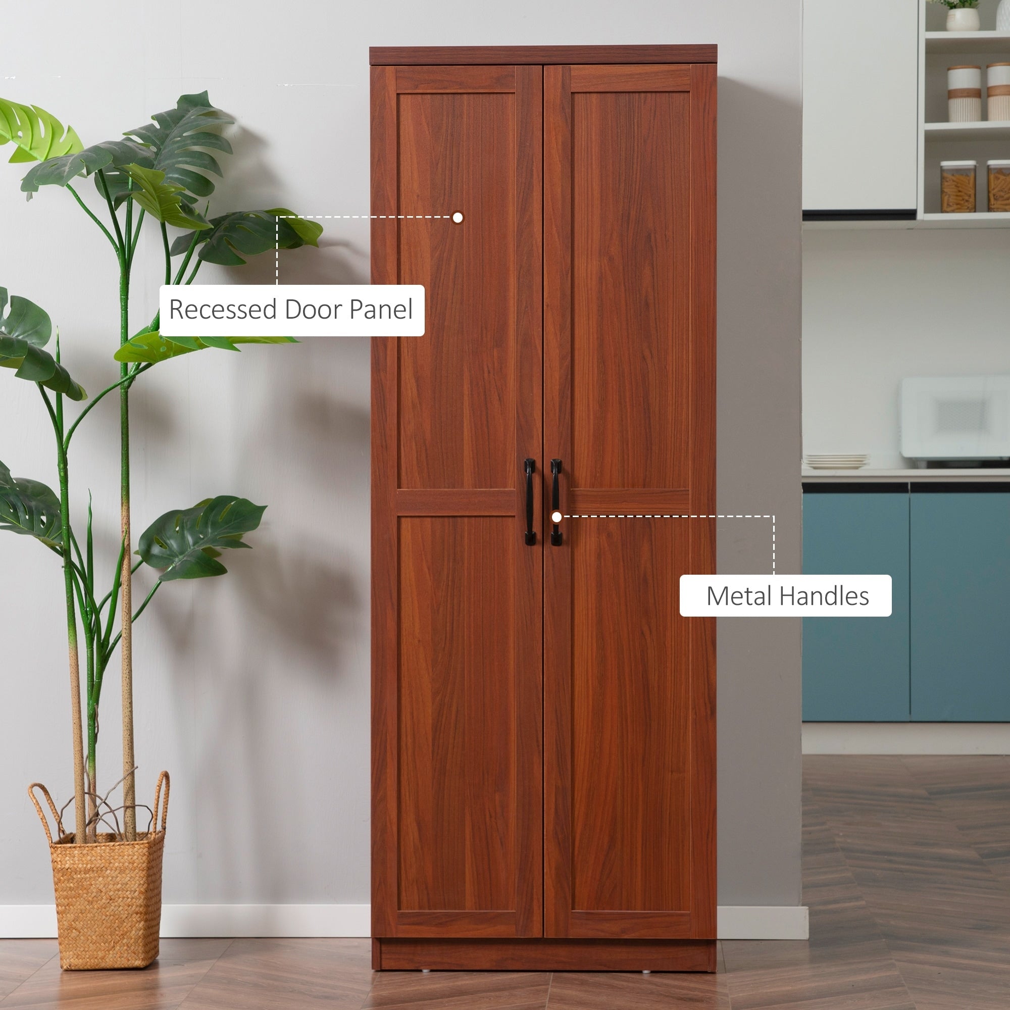 HOMCOM 63 2-Door Kitchen Pantry, Freestanding Storage Cabinet with 5-tier Shelving and 2 Adjustable Shelves for Dining Room