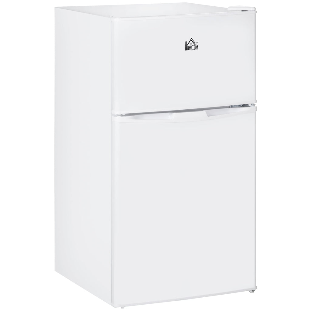 HOMCOM Double Door Mini Fridge with Freezer, 3.2 Cu.Ft Compact Refrigerator with Adjustable Shelf, Adjustable Thermostat