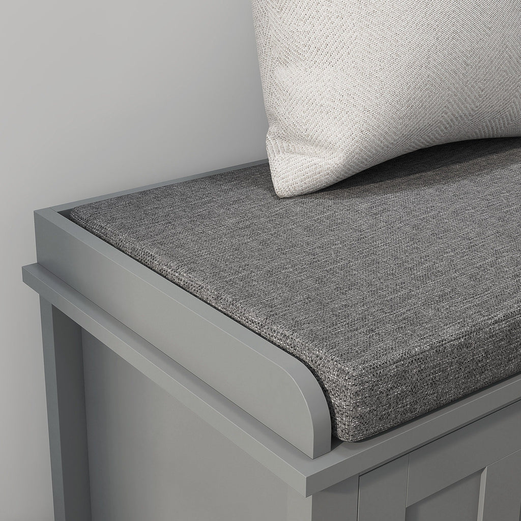HOMCOM Entryway Shoe Bench Storage Ottoman with Adjustable Shelving, 6 Compartments, and Padded Seat, White/Grey