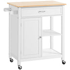 HOMCOM Kitchen Trolley, Wood Top Utility Cart on Wheels with Open Shelf and Storage Drawer for Dining Room, Kitchen
