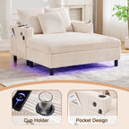 HOMEFUN Corduroy Upholstered Oversized RGB LED Light Recliner Sofa Bed with Cup Holder,USB&3 Pillows