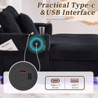 HOMEFUN Corduroy Upholstered Oversized RGB LED Light Recliner Sofa Bed with Cup Holder,USB&3 Pillows